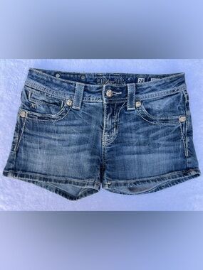 Miss Me Blue Distressed Denim Jean Shorts